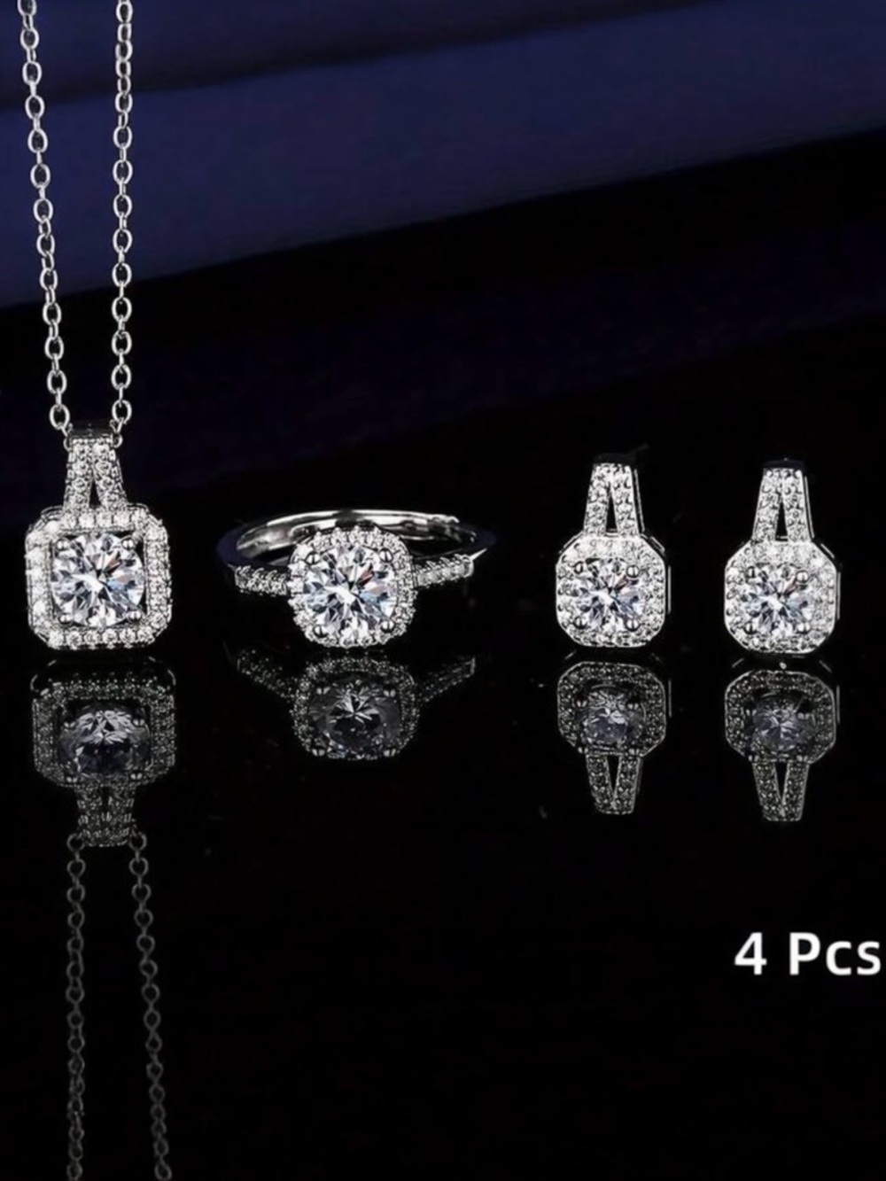 🪷 Sparkling Silver Cubic Zirconia Necklace, Ring & Earrings Set - Picture 4 of 4